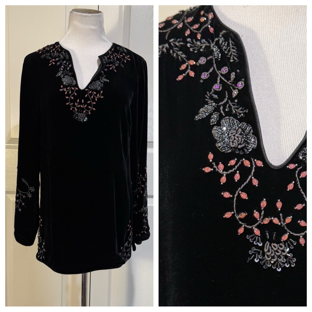 Velvet! Lafayette 148 New York , Beaded Velvet tunic Top